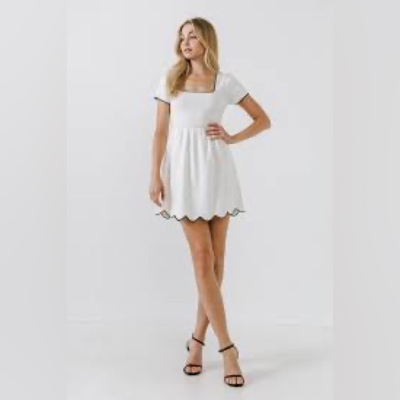 English Factory Dresses & Skirts - English Factory | NWT White Dress with Black Scallop Trim